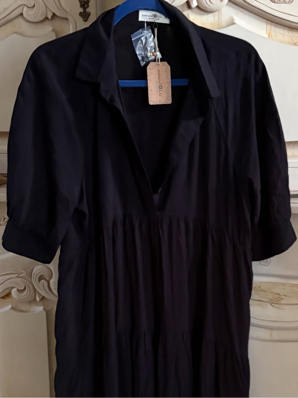 NEW NATURAL LIFE Black Collared Tiered Dress - Picture 6 of 8